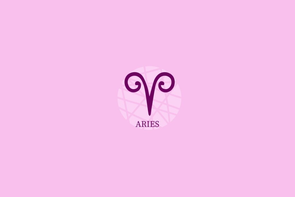 Ilustração do signo de Áries (semelhante a um V) em um fundo roxo-claro