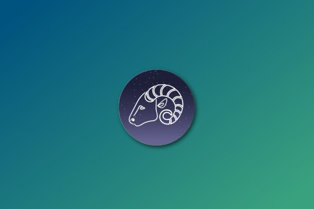 Ilustração do signo de áries em roxo em um fundo verde-jade