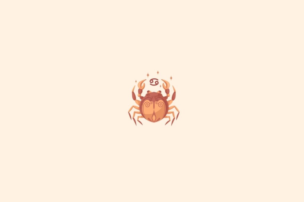 Ilustração do signo de câncer com estrelas em um fundo bege