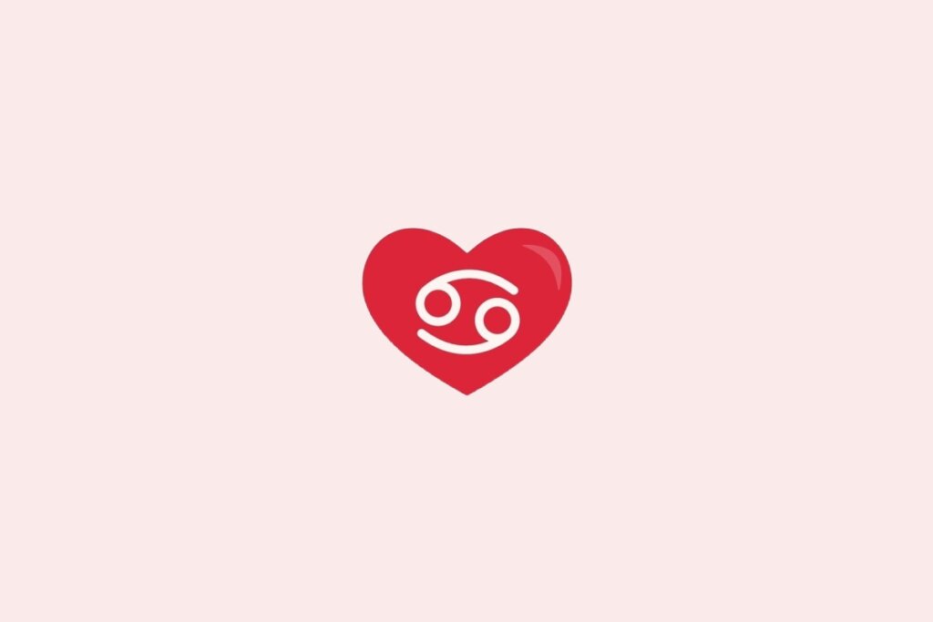 Ilustração do signo de câncer em um coração vermelho sobre um fundo rosa-claro