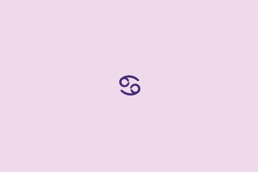 Ilustração do signo de câncer em roxo em um fundo roxo-claro