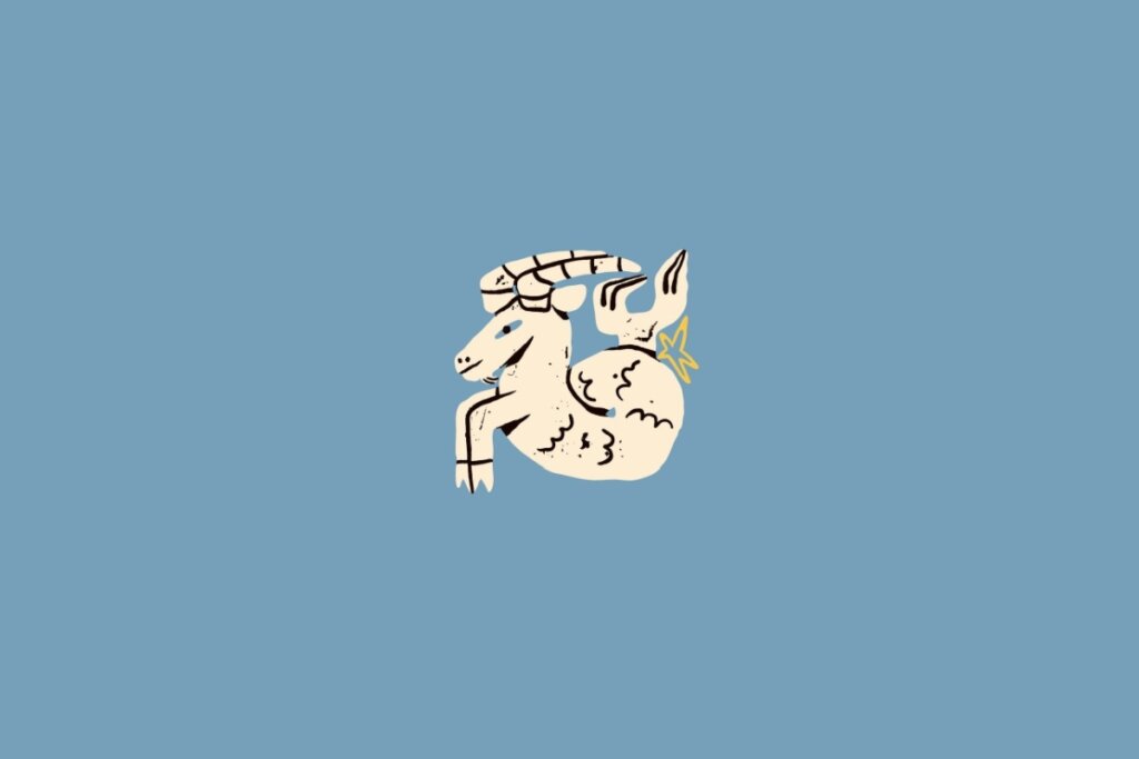 Ilustração de uma cabra em amarelo-claro sobre um fundo azul