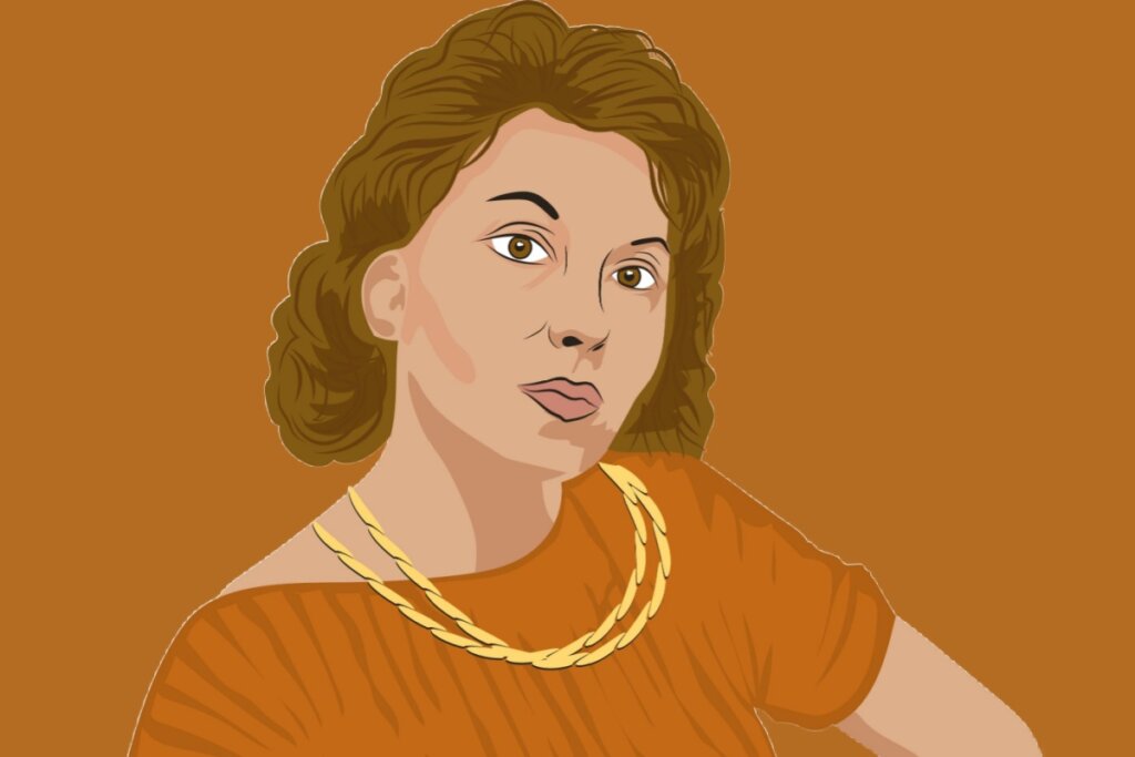 Ilustração da autora Clarice Lispector em fundo marrom