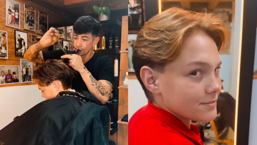 Davi Lucca cortando o cabelo