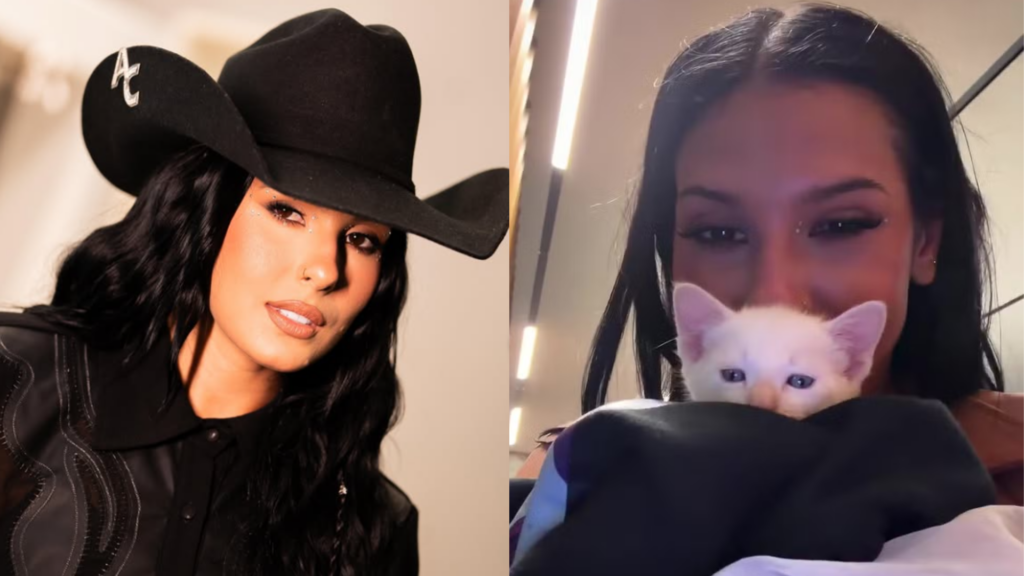 Ana Castela com filhote de gato branco