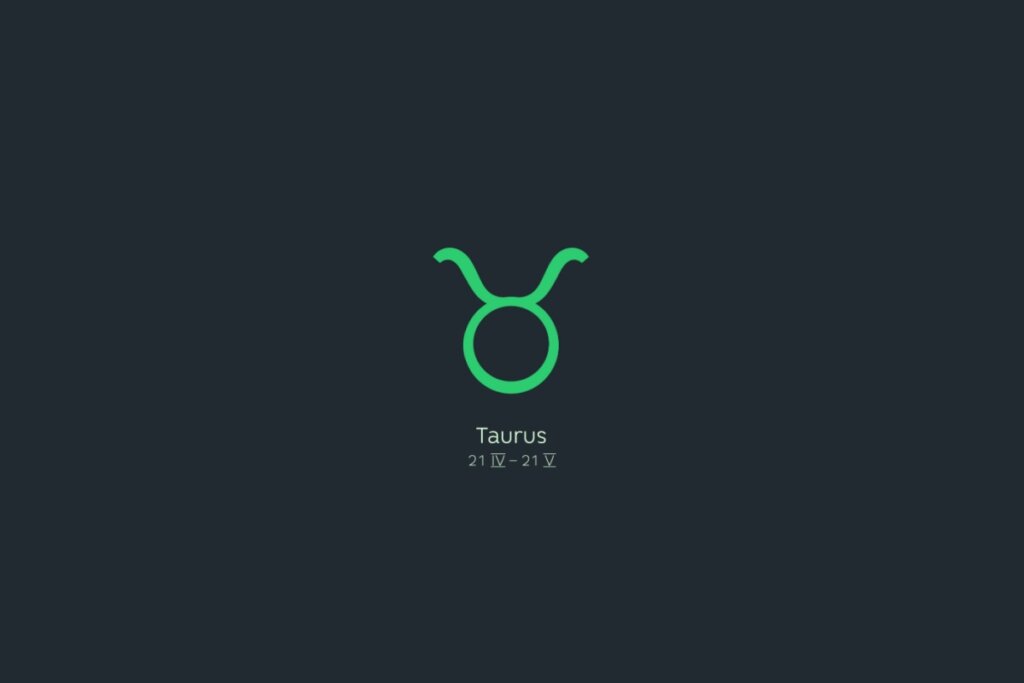 Ilustração do signo de touro em verde-claro sobre um fundo verde-escuro