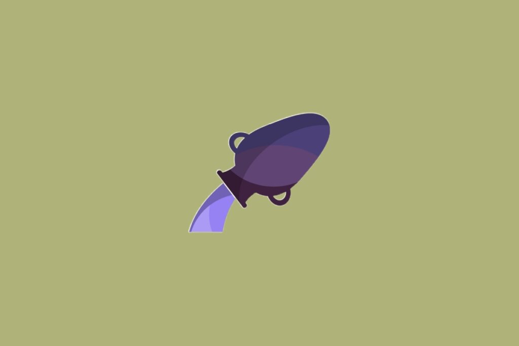 Ilustração do signo de Aquário com jarro violeta escuro vertendo água lilás sobre fundo verde-oliva