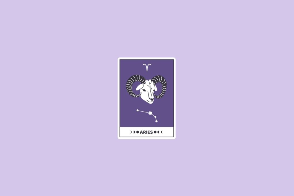 Ilustração do signo de Áries com uma cabra em um fundo lilás
