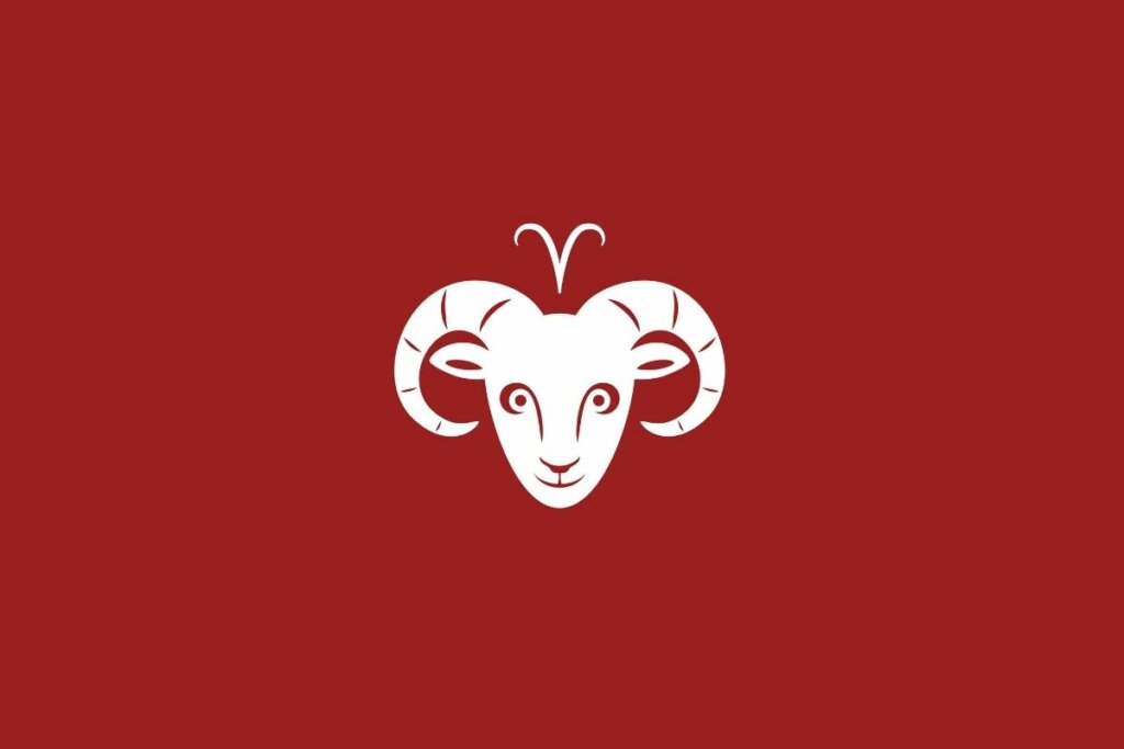 Ilustração do signo de Áries em um fundo vermelho 