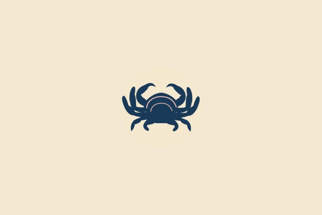 Ilustração do signo de câncer em azul sobre um fundo bege