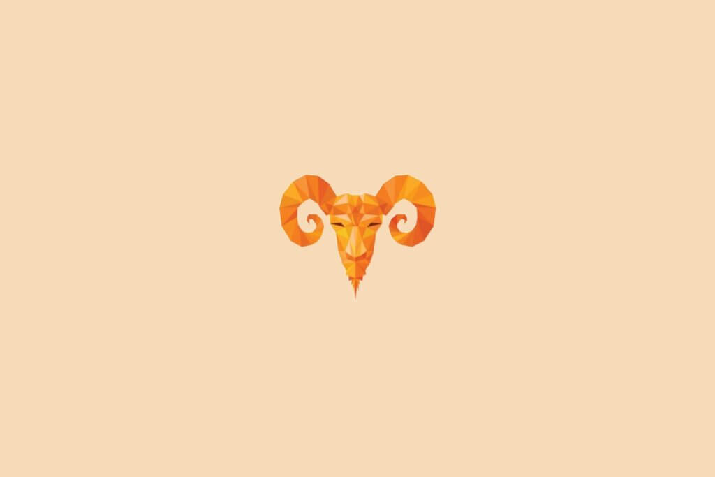 Ilustração do signo de áries, na cor laranja, centralizado em um fundo laranja-claro