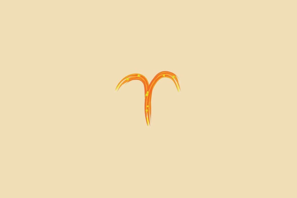 Ilustração do signo de áries, na cor laranja-escuro, centralizado em um fundo laranja-claro