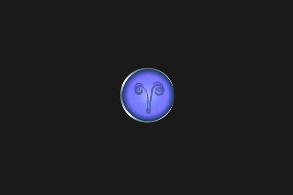 Ilustração de um círculo azul, com o símbolo de áries dentro, centralizado em um fundo preto