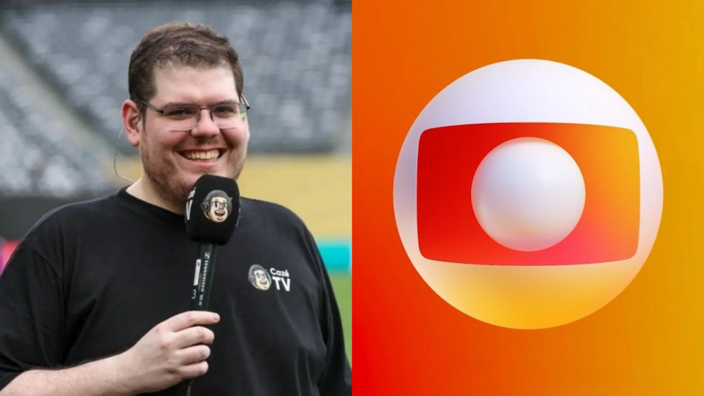Casimiro Miguel e logo da TV Globo em fotos separadas