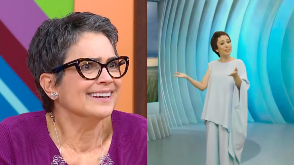 Sandra Annenberg reagindo à imitação de Tata Werneck