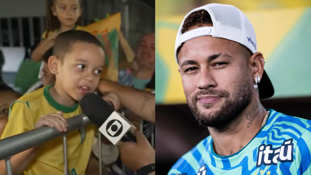 Menino falando com repórter da Globo sobre neymar