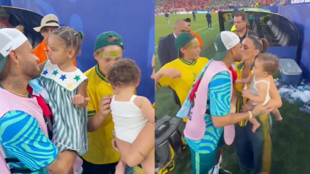 Neymar e a família em estádio