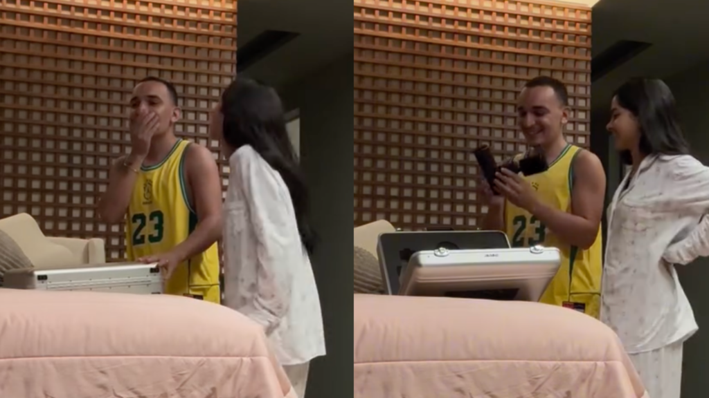 João Gomes surpreso após ganhar microfone de Ary Mirelle