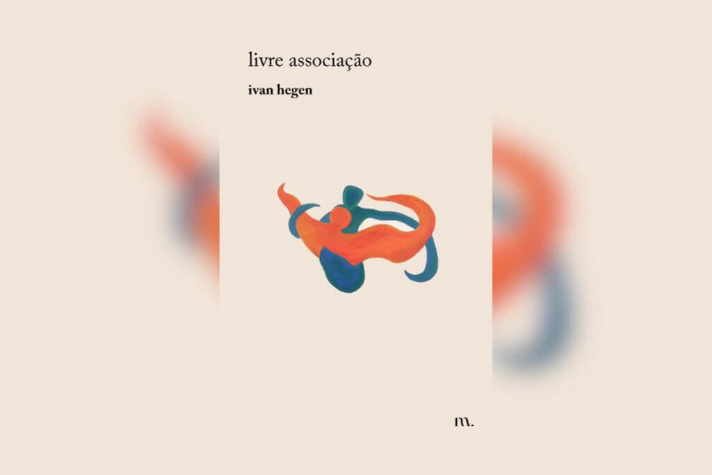Capa de livro bege com título e nome do autor em preto e com dois corpos coloridos entrelaçados
