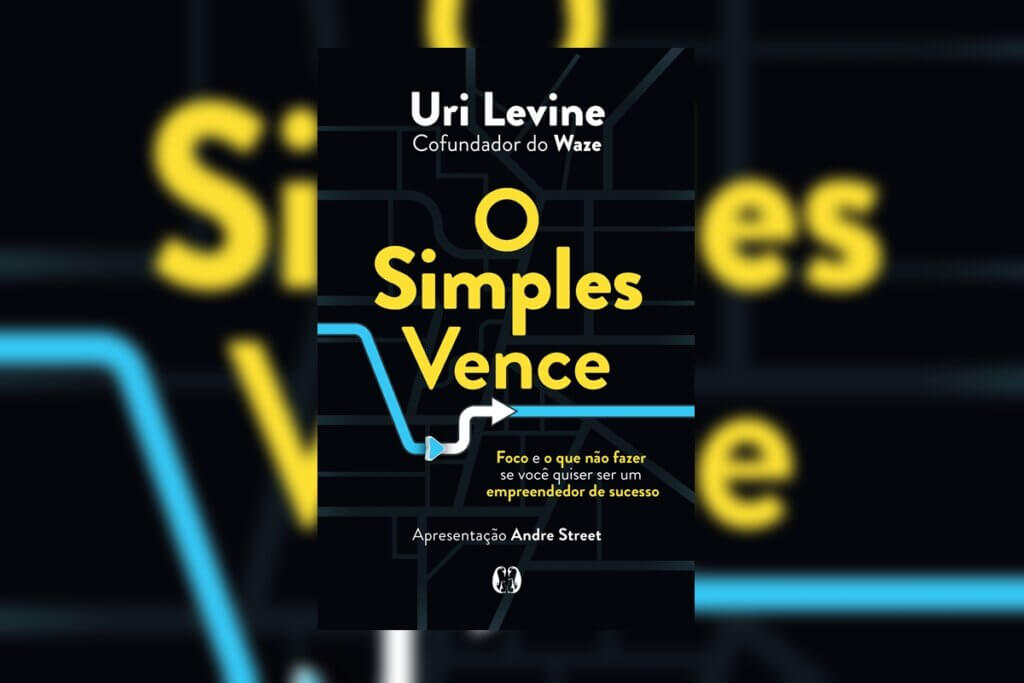 Capa de livro preta com título em amarelo e nome do autor em branco e linha azul com seta branca