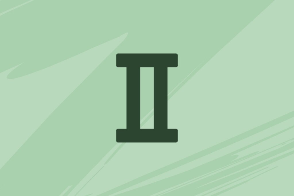 Ilustração preta do número romano II representando o signo de gêmeos sobre fundo verde