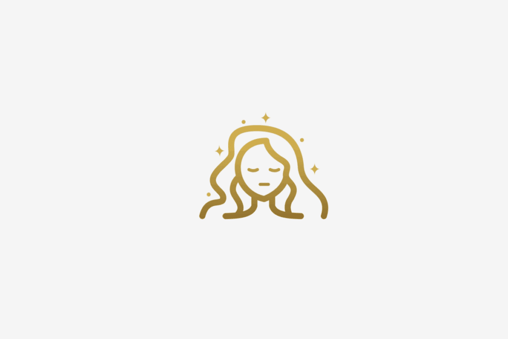 Ilustração do signo de Virgem, contendo o rosto de uma mulher de olhos fechados e cabelos longos com estrelas ao redor, em fundo cinza-claro