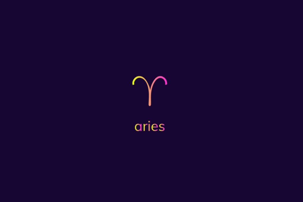 Ilustração do signo de áries na cor rosa e amarelo em um fundo azul-escuro