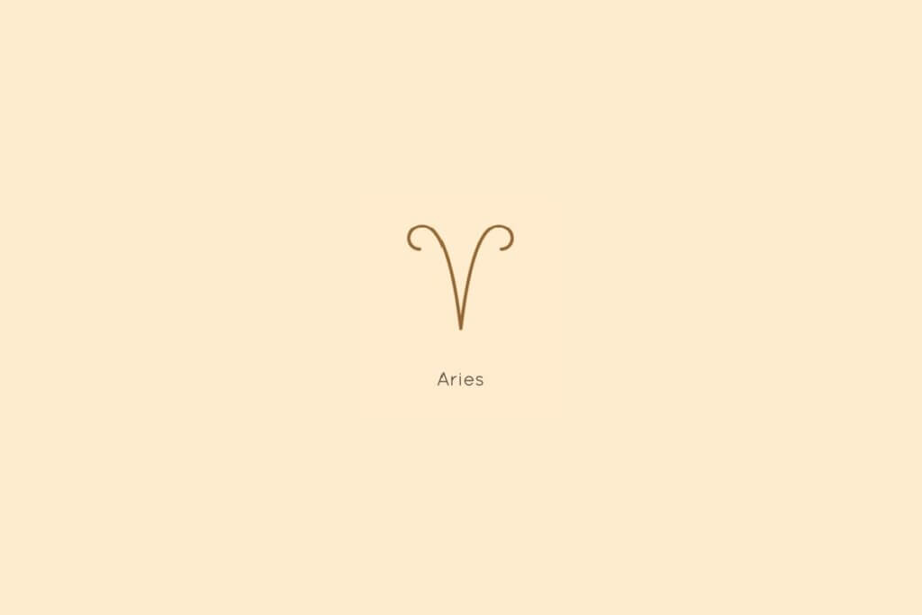 Ilustração do signo de áries, centralizado em um fundo amarelo, com o nome do signo abaixo