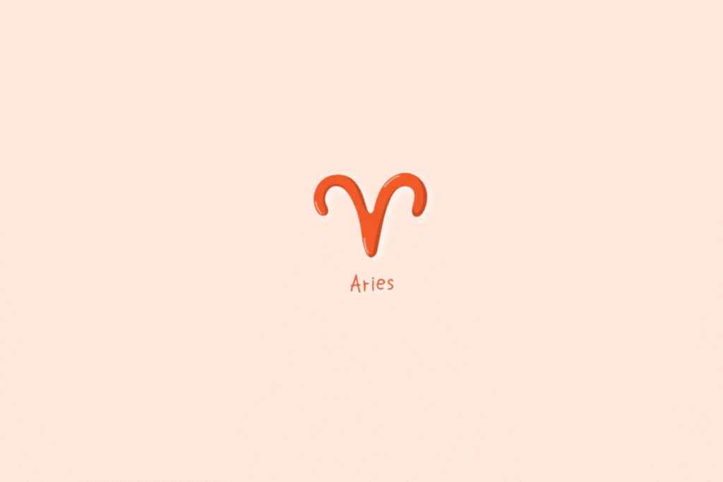 Ilustração do signo de áries, na cor laranja-escuro, com o nome abaixo e centralizado em fundo laranja-claro