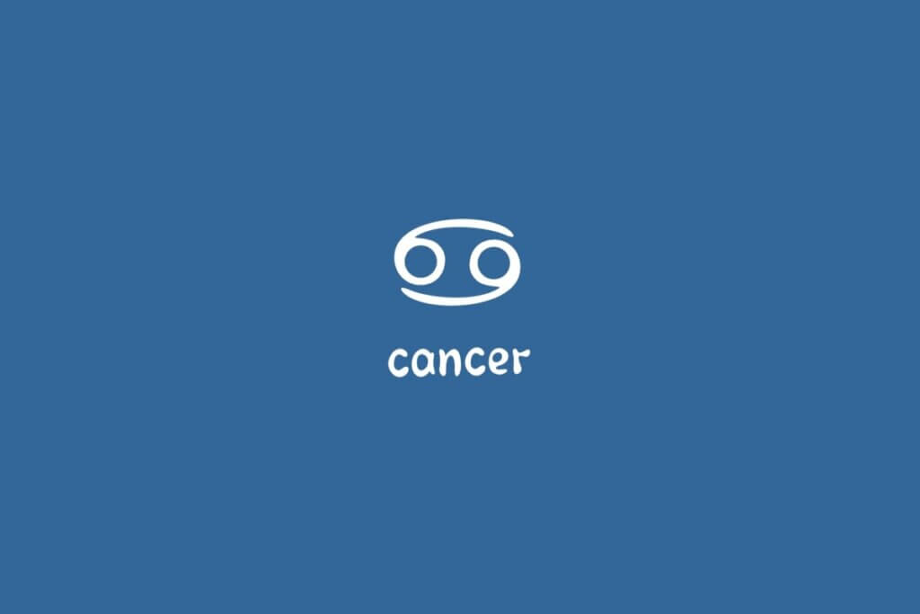 Ilustração do signo de câncer centralizado em um fundo azul