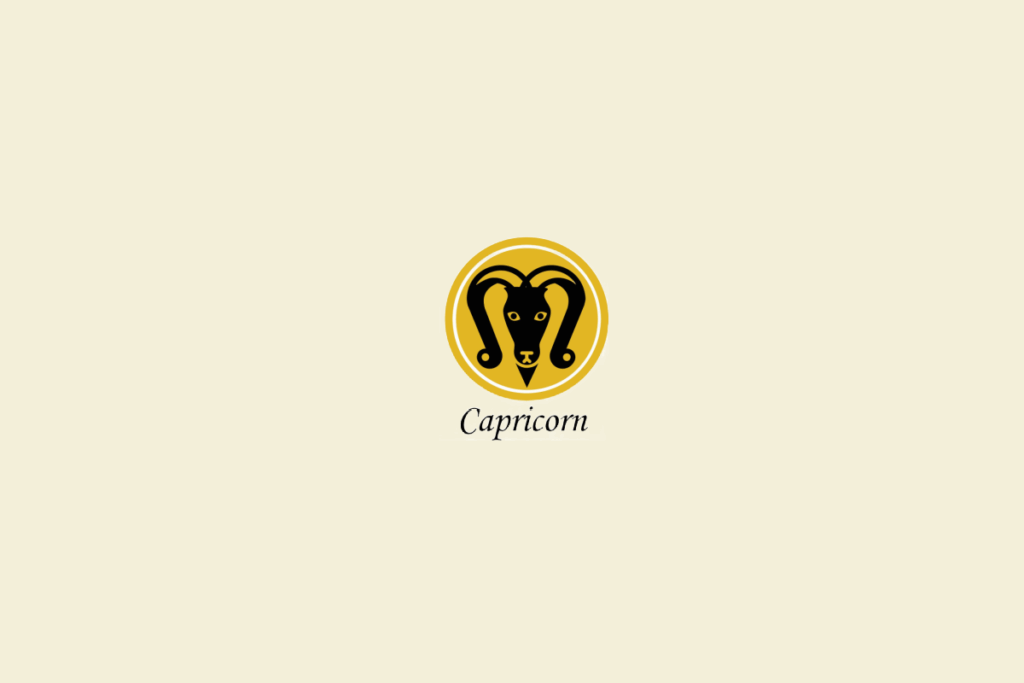 Ilustração de uma cabra, dentro de um círculo amarelo-escuro, representando o signo de capricórnio, em fundo amarelo-claro