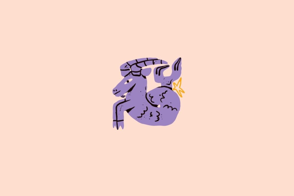 Ilustração de uma cabra roxa em um fundo bege-claro