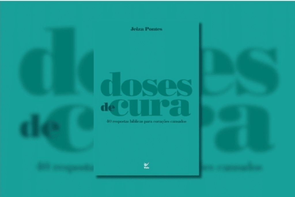 Capa do livro "Doses de cura", com o nome do livro centralizado em um fundo verde