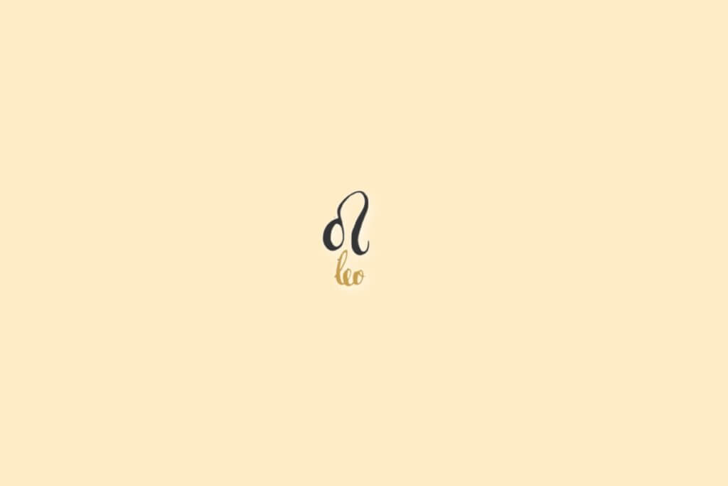 Ilustração do signo de leão, centralizado em um fundo rosa-claro, com o nome do signo embaixo