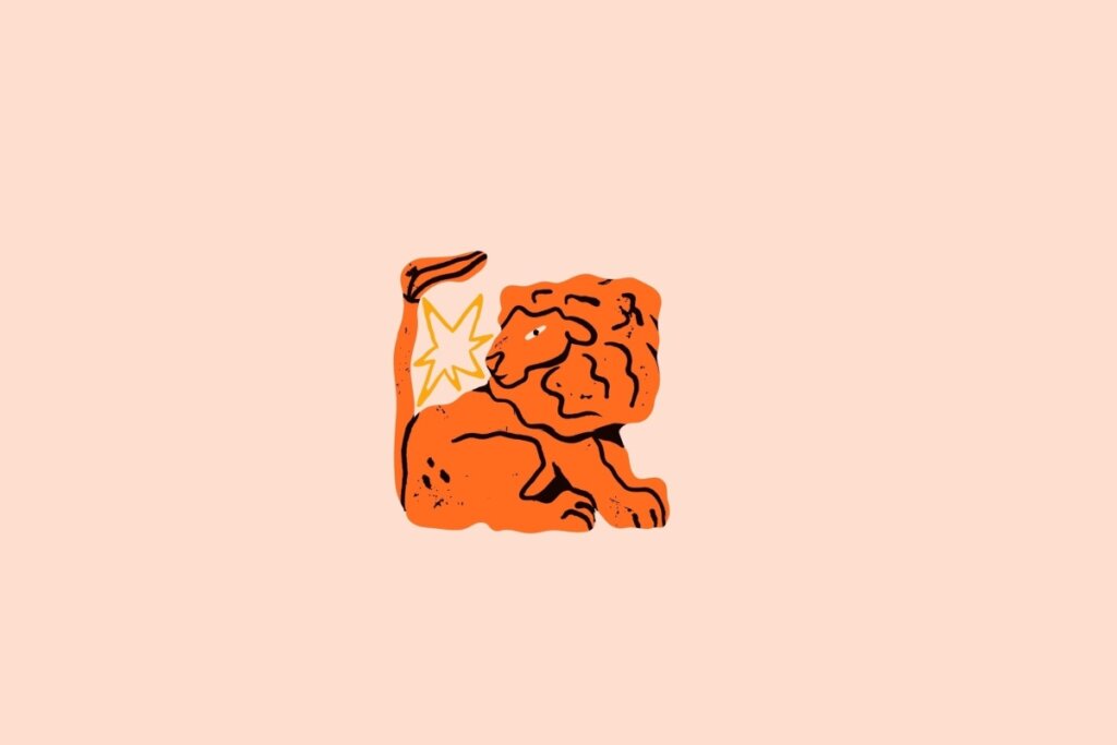 Ilustração de um leão laranja em um fundo bege-claro