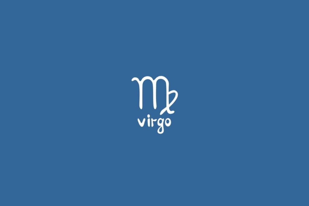 Ilustração do signo de virgem centralizado em um fundo azul