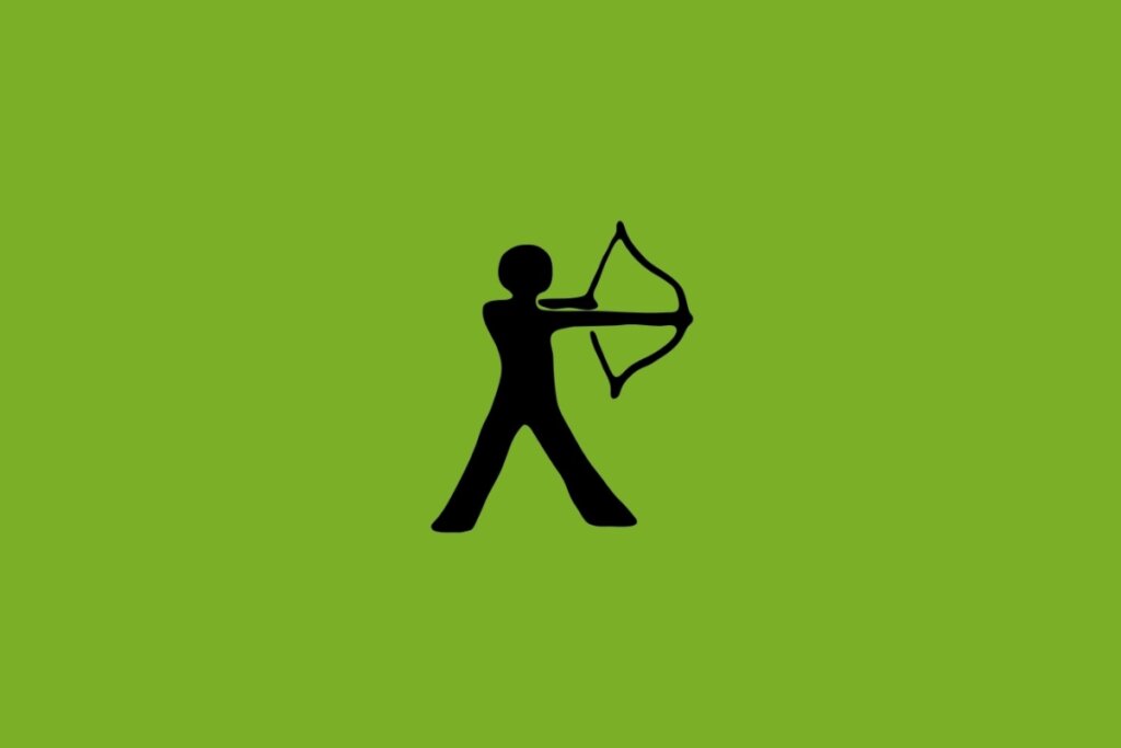 Ilustração do signo de Sagitário com um arqueiro segurando arco e flecha em um fundo verde-claro