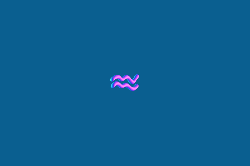 Símbolo do signo de Aquário em tons de azul e roxo em fundo azul