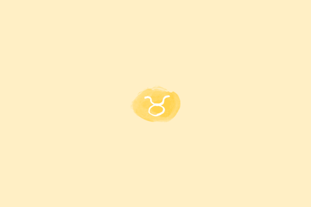 Símbolo do signo de Touro em branco dentro de círculo amarelo em fundo amarelo