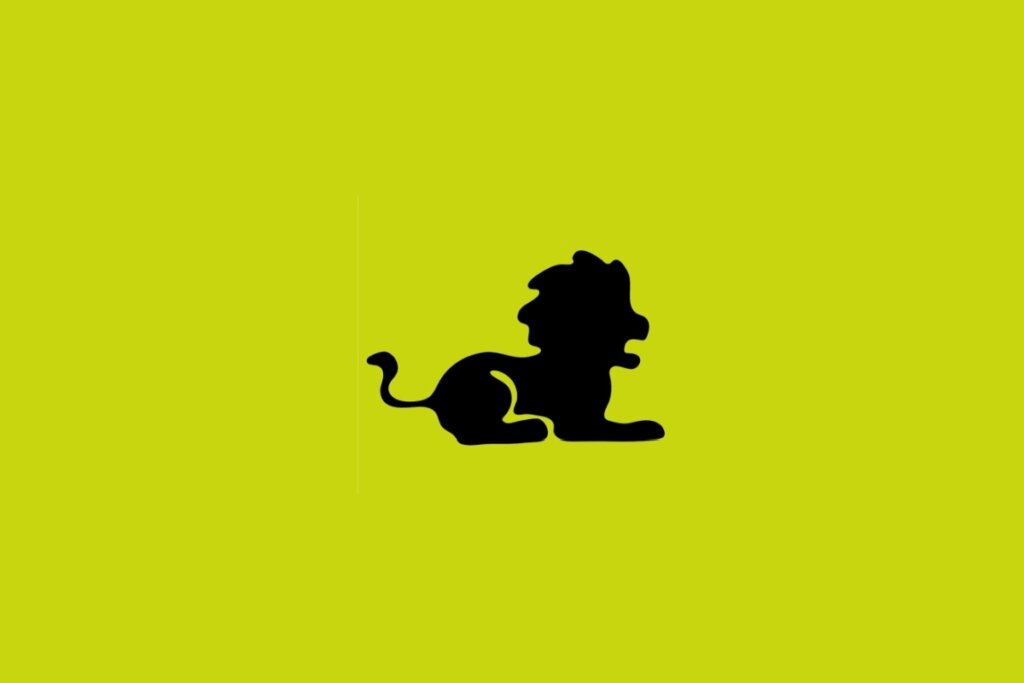 Ilustração do signo de Leão com a figura de um leão rugindo em um fundo amarelo-mostarda