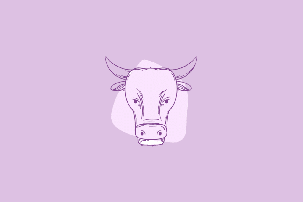 Ilustração roxa da cabeça de um touro, com chifres pontiagudos e expressão neutra, centralizada.