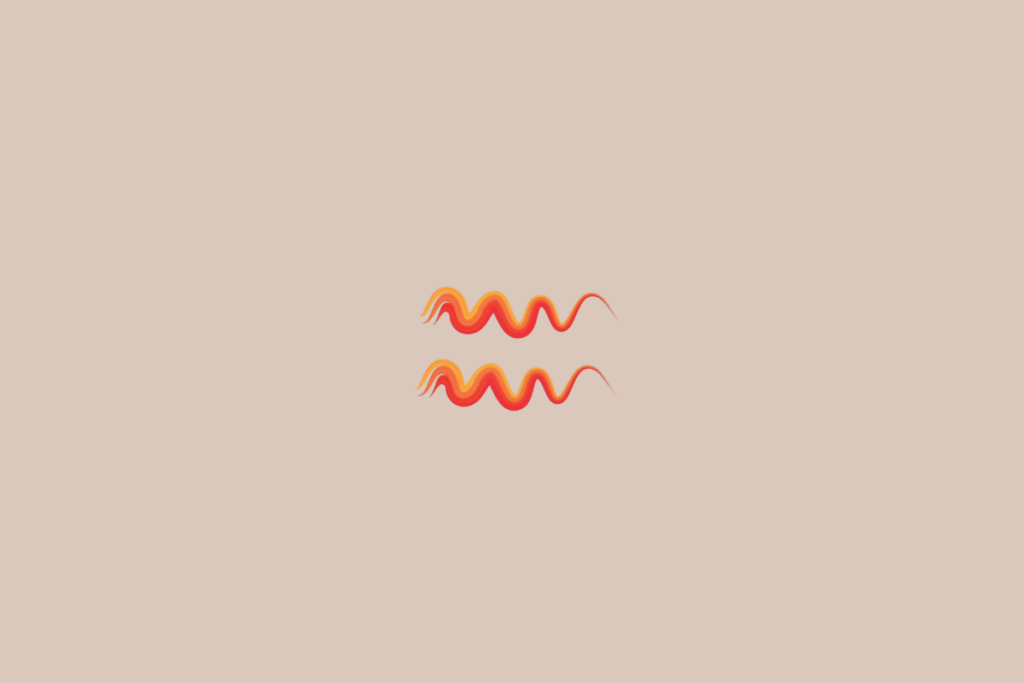 Ilustração do signo de Aquário, na cor laranja, centralizada sobre um fundo bege-claro
