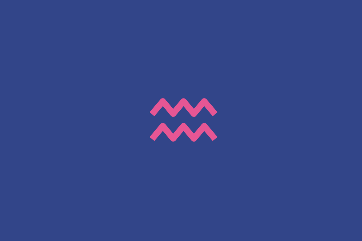 Ilustração do signo de aquário na cor rosa e centralizado em fundo azul-escuro