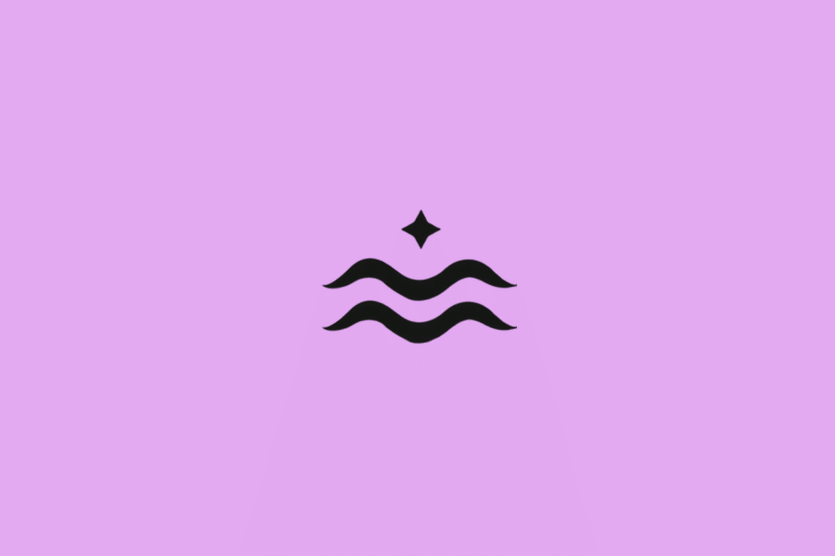 Símbolo do signo de Aquário em preto com uma estrela em fundo roxo