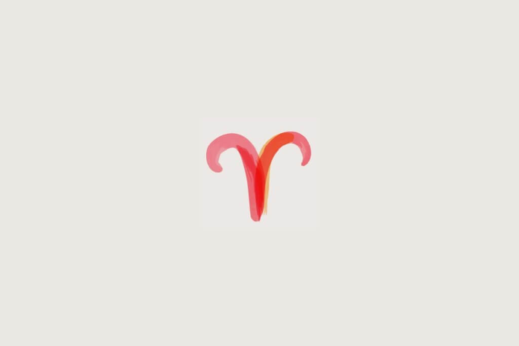 Ilustração do signo de áries em vermelho sobre um fundo cinza