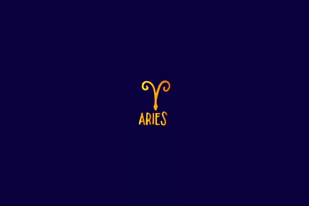 Ilustração do signo de áries em amarelo e centralizado em fundo azul-escuro