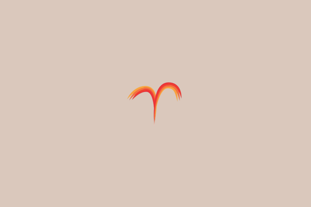 Ilustração do signo de áries, na cor laranja, centralizada sobre um fundo bege-claro