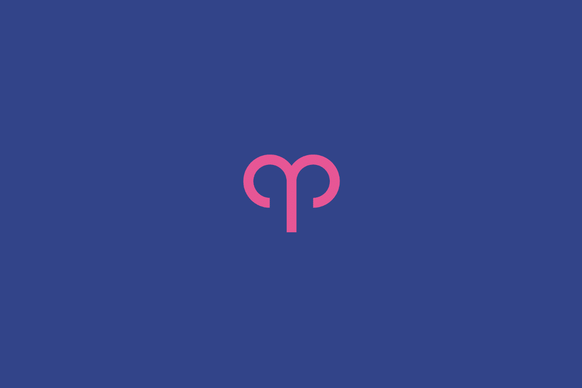 Ilustração do signo de áries na cor rosa e centralizado em fundo azul-escuro
