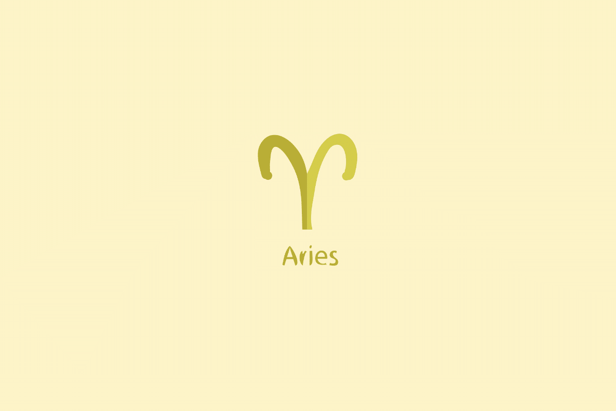 Ilustração do signo de áries em verde e bege-escuro centralizado sobre fundo amarelo