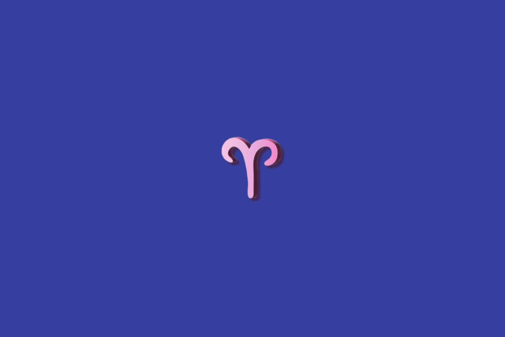 Símbolo de áries rosa, centralizado em fundo azul-escuro, com sombreado